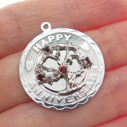SPENCER CO. 925 Sterling Silver Vintage Red Garnet Gem Happy Anniversary Pendant