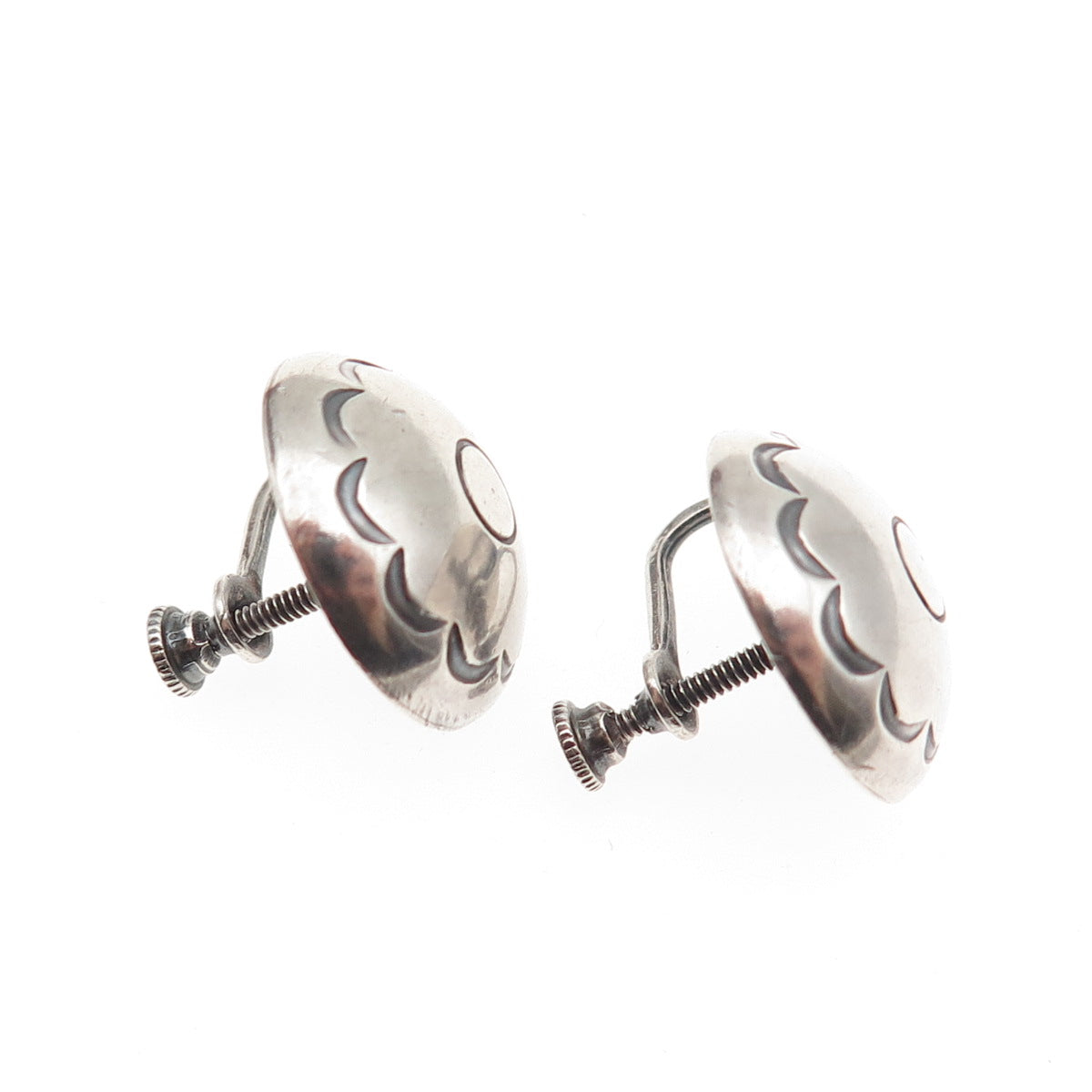 Old Pawn 925 Sterling Silver Vintage Southwestern Concho Screw Back Earrings