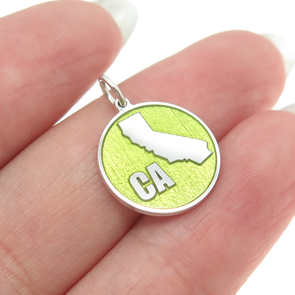 925 Sterling Silver Enamel California State Map Round Minimalist Charm Pendant