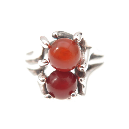925 Sterling Silver Vintage Real Carnelian Modernist Oxidized Ring Size 6