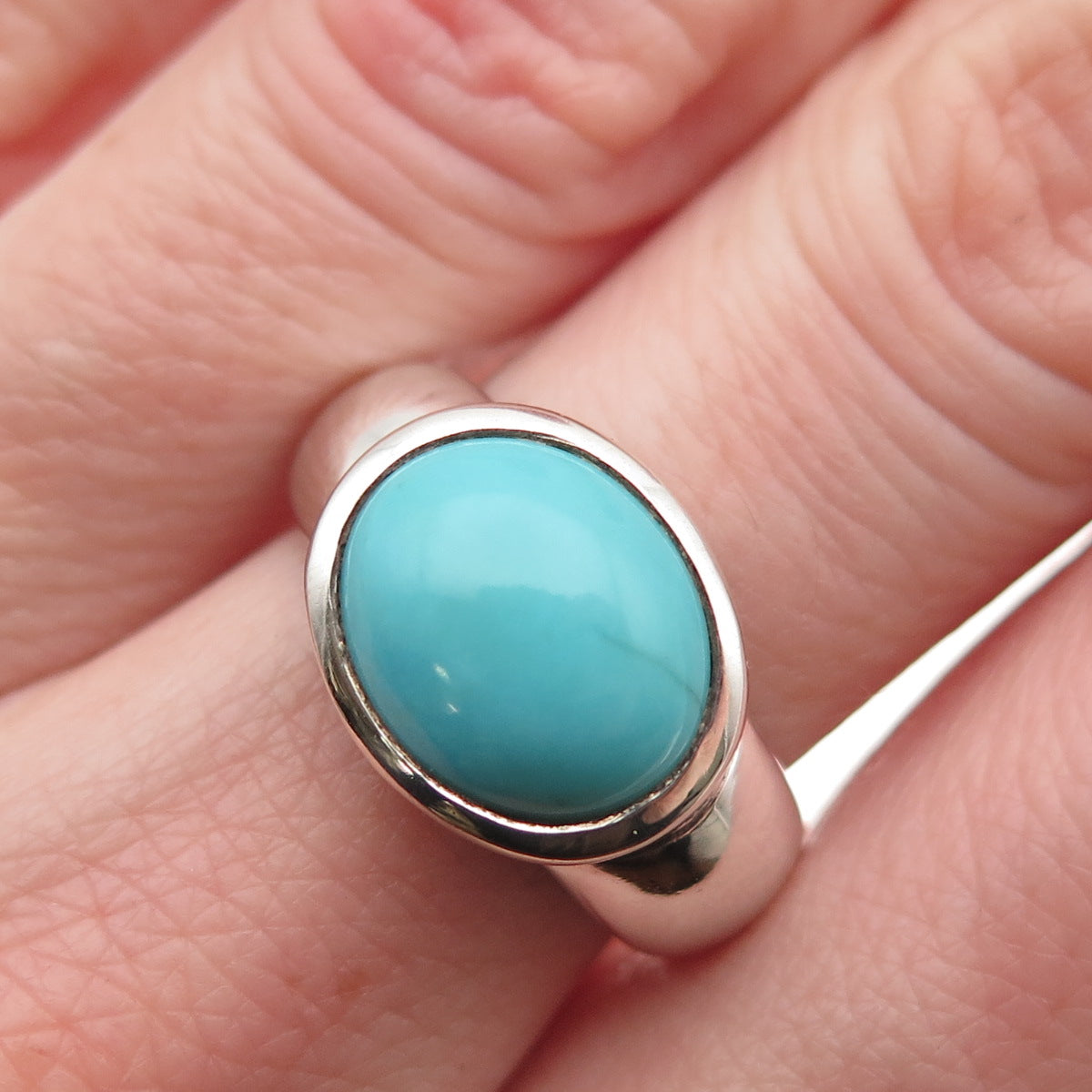 925 Sterling Silver Vintage Real Tyrone Turquoise Modernist Ring Size 7