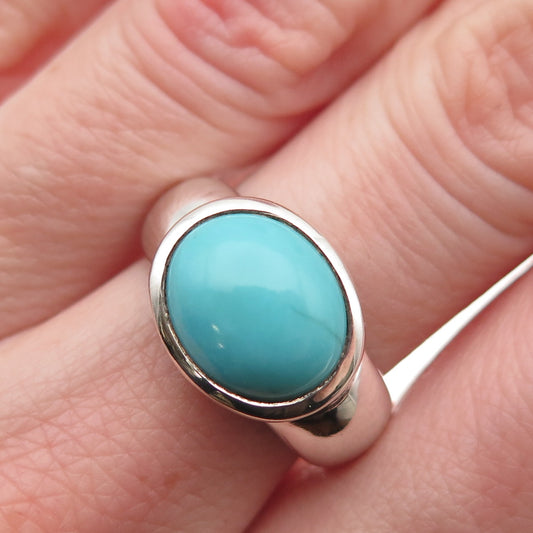 925 Sterling Silver Vintage Real Tyrone Turquoise Modernist Ring Size 7