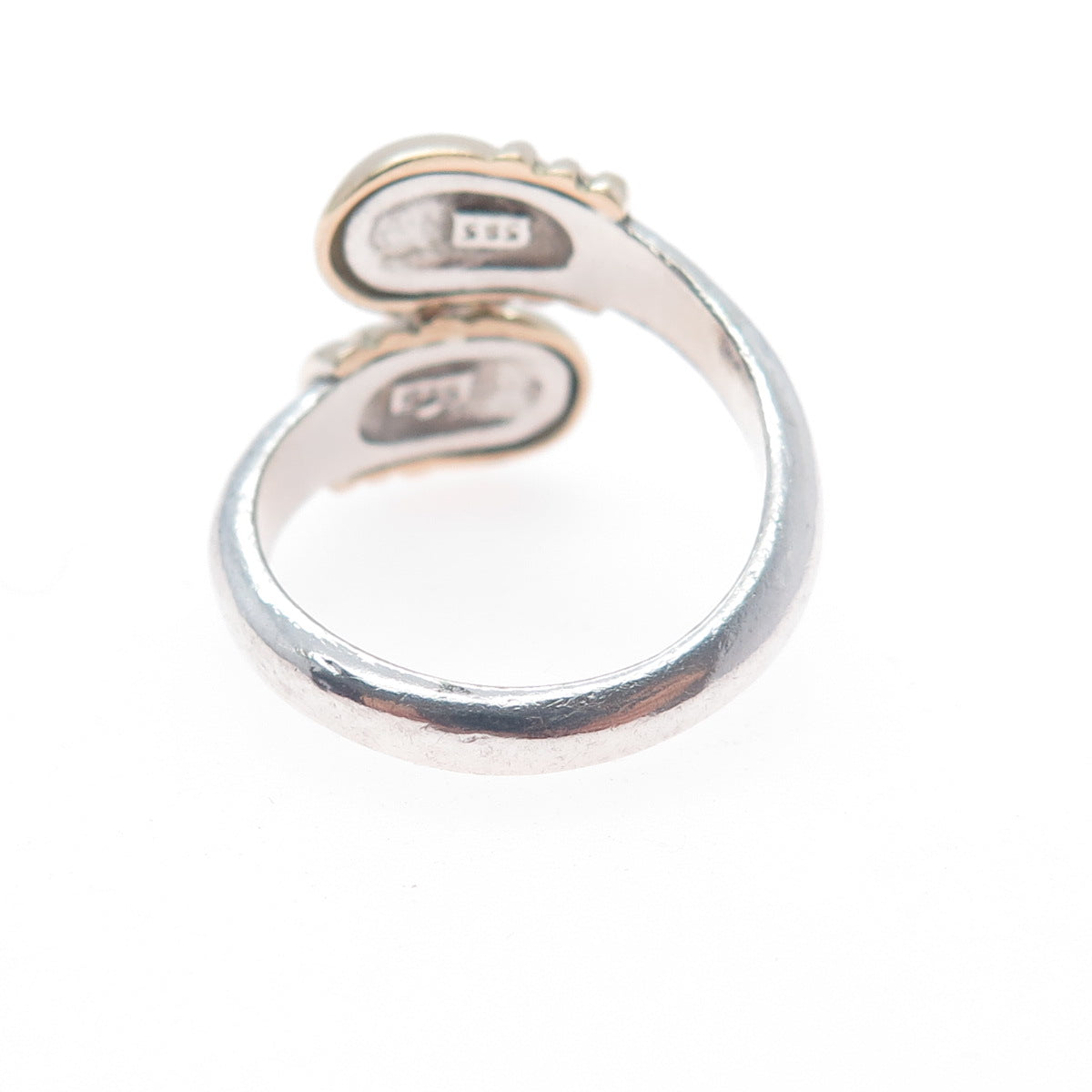 925 Sterling Silver 14K Gold Vintage Modernist Adjustable Ring Size 7.25