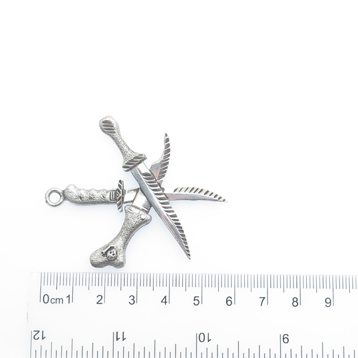 925 Sterling Silver Vintage Pirate Crossed Daggers Oxidized Pendant