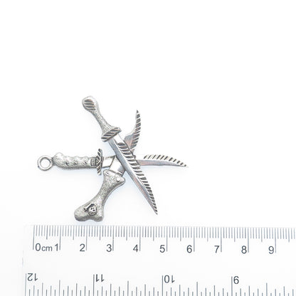 925 Sterling Silver Vintage Pirate Crossed Daggers Oxidized Pendant