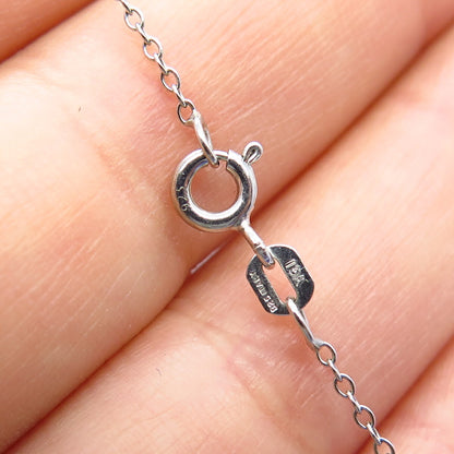 925 Sterling Silver Italy Real Diamond Double Heart Rolo Chain Necklace 19"