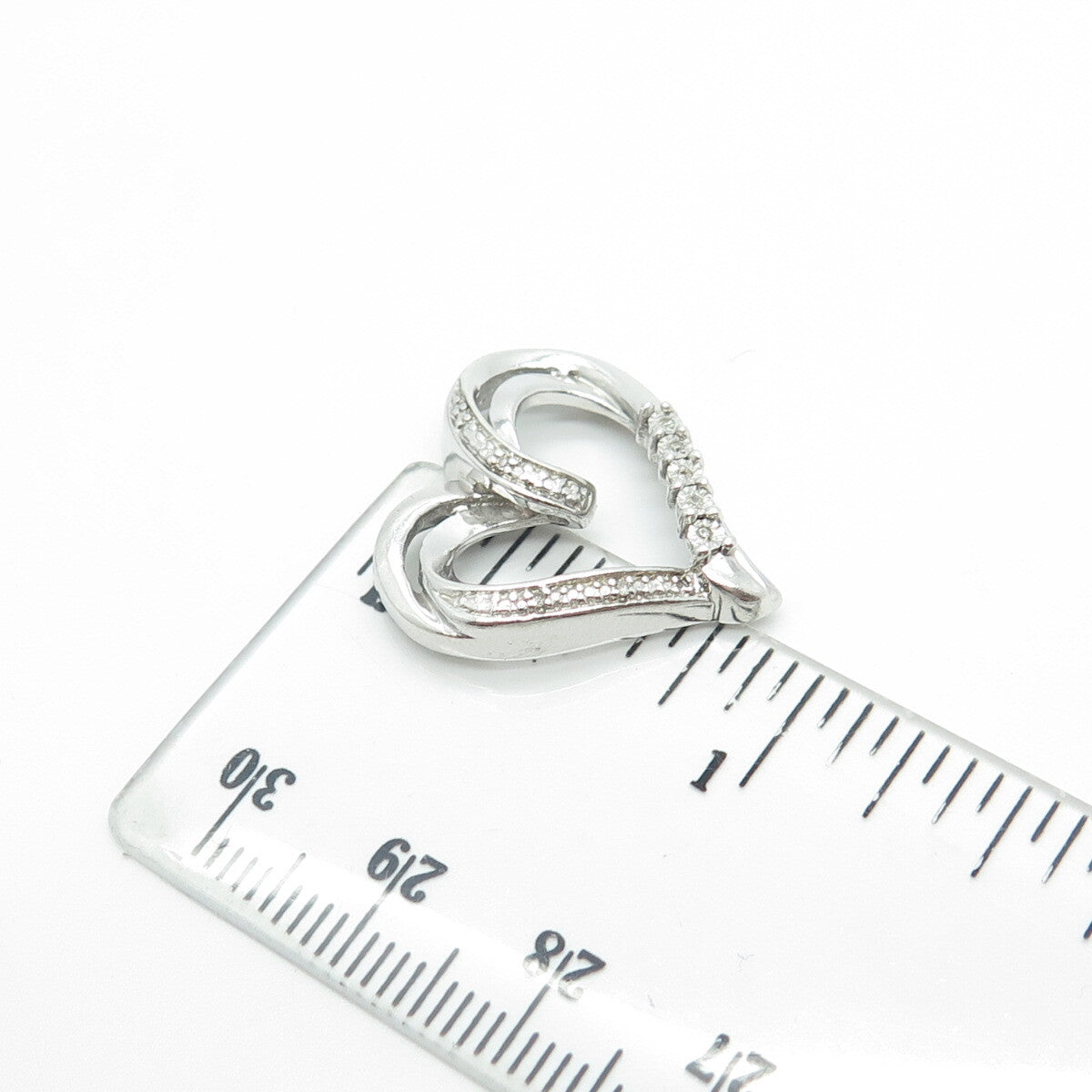 925 Sterling Silver Real White Diamond Open Heart Slide Pendant