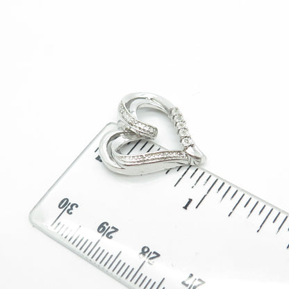 925 Sterling Silver Real White Diamond Open Heart Slide Pendant