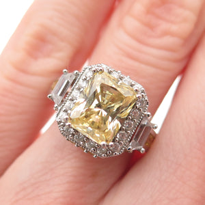 925 Sterling Silver Canary & White C Z Bohemian Ring Size 5.75