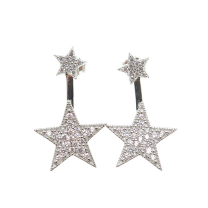 925 Sterling Silver Round-Cut C Z Star Interchangeable Earrings