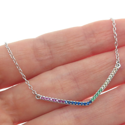 925 Sterling Silver Multi-Color C Z V-Style Cable Chain Necklace 16"