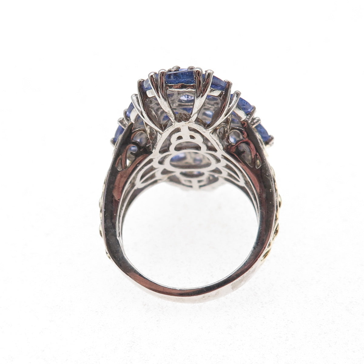 Chuck Clemency Sterling Silver 2-Tone Real Multi-Cut Tanzanite Ring Size 8.25