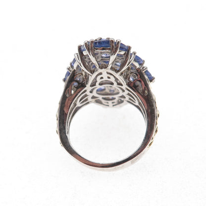 Chuck Clemency Sterling Silver 2-Tone Real Multi-Cut Tanzanite Ring Size 8.25