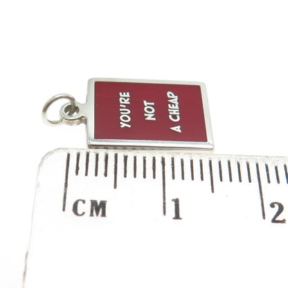 925 Sterling Silver Red Enamel "You're Not A Cheap" Minimalist Charm Pendant