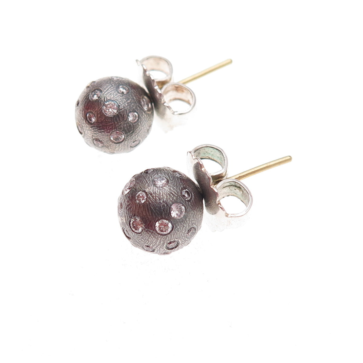 Rene Escobar 925 Sterling Silver Real Round-Cut Diamond Ball Stud Earrings