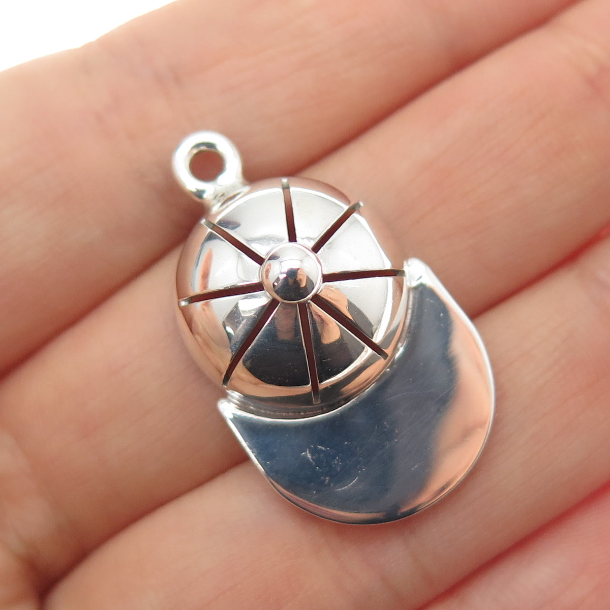 925 Sterling Silver Vintage Baseball Cap 3D Charm Pendant
