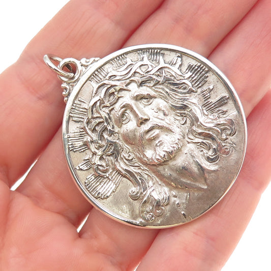 Creed 925 Sterling Silver Antique Art Deco Jesus Our Lady of Guadalupe Pendant