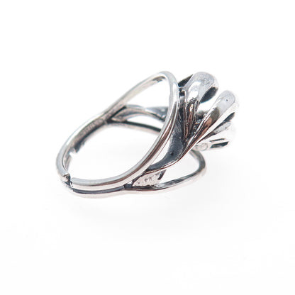 925 Sterling Silver Vintage Modernist Dome Oxidized Adjustable Ring Size 4.75