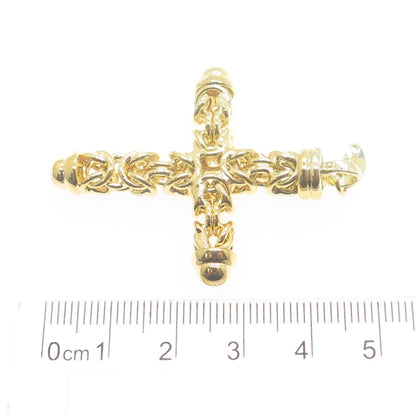 925 Sterling Silver Gold Plated Italy Byzantine Link Cross Pendant