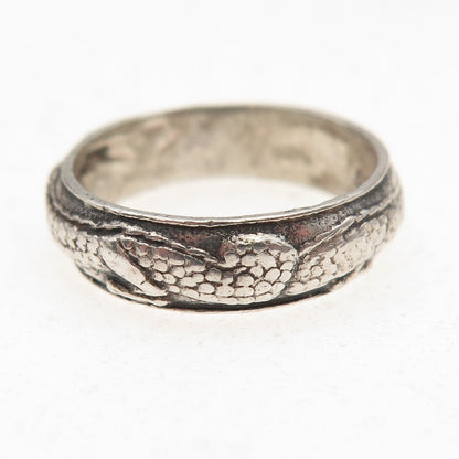 999 Fine Silver Antique Art Deco Chinese Dragon Oxidized Band Ring Size 8.75