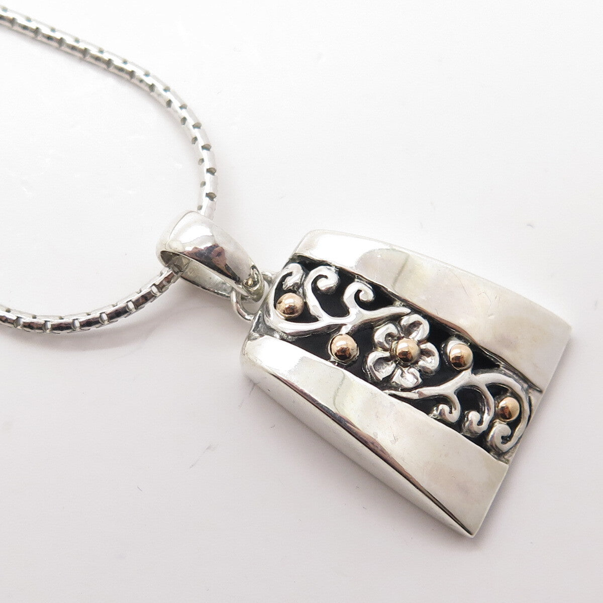 UC Silver 18K Yellow Gold 925 Sterling "I Am Unique" Floral Scroll Necklace 16"