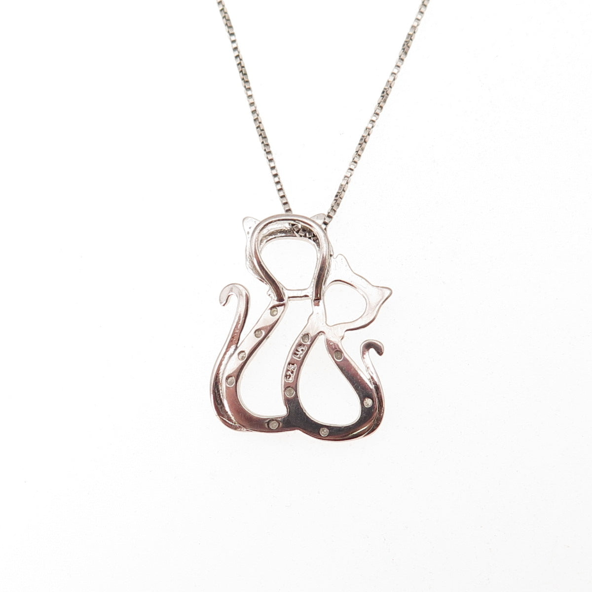 Charles Winston 925 Sterling Silver Real Diamond Mom & Child Cat Necklace 18"