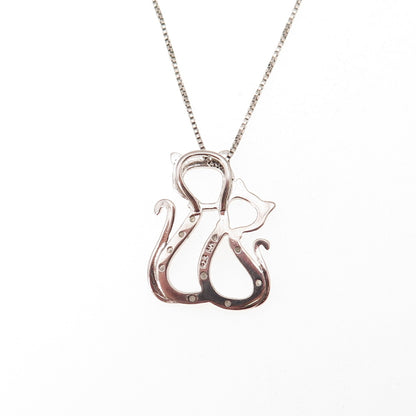 Charles Winston 925 Sterling Silver Real Diamond Mom & Child Cat Necklace 18"