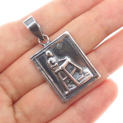 CREED 925 Sterling Silver Vintage Teacher Oxidized Charm Pendant