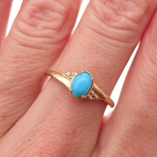 Chuck Clemency Sterling Silver Gold Plated Real Turquoise & Topaz Ring Size 6.25