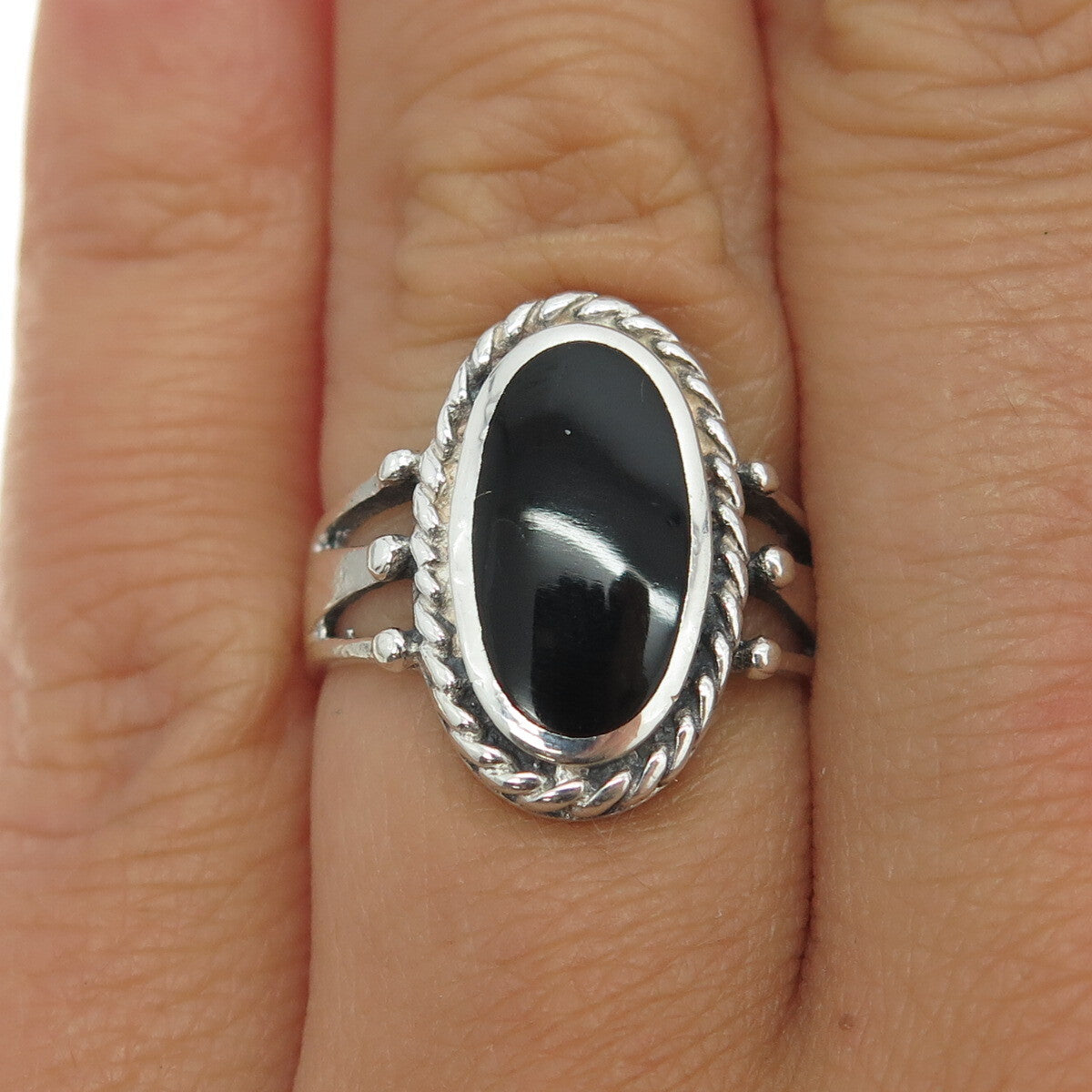 925 Sterling Silver Vintage Real Black Onyx Gemstone Ring Size 6.25