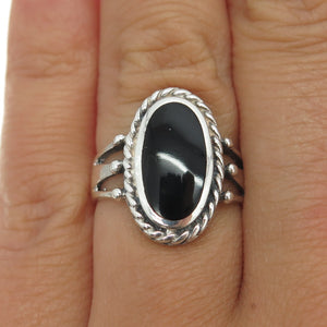 925 Sterling Silver Vintage Real Black Onyx Gemstone Ring Size 6.25