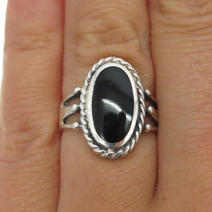 925 Sterling Silver Vintage Real Black Onyx Gemstone Ring Size 6.25