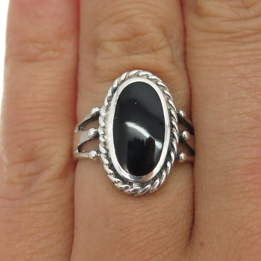 925 Sterling Silver Vintage Real Black Onyx Gemstone Ring Size 6.25