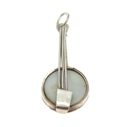 925 Sterling Silver Vintage Real Mother-of-Pearl Banjo Charm Pendant