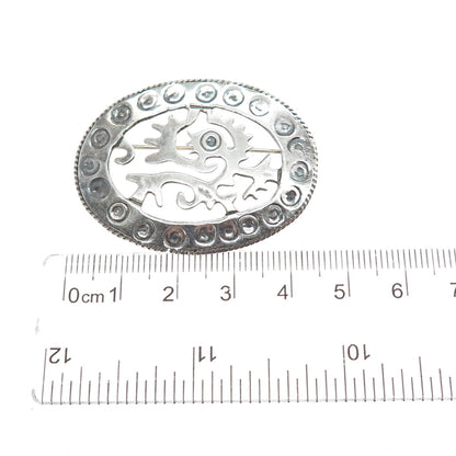 925 Sterling Silver Vintage Mexico Aztec God Quetzalcoatl Oxidized Pin Brooch