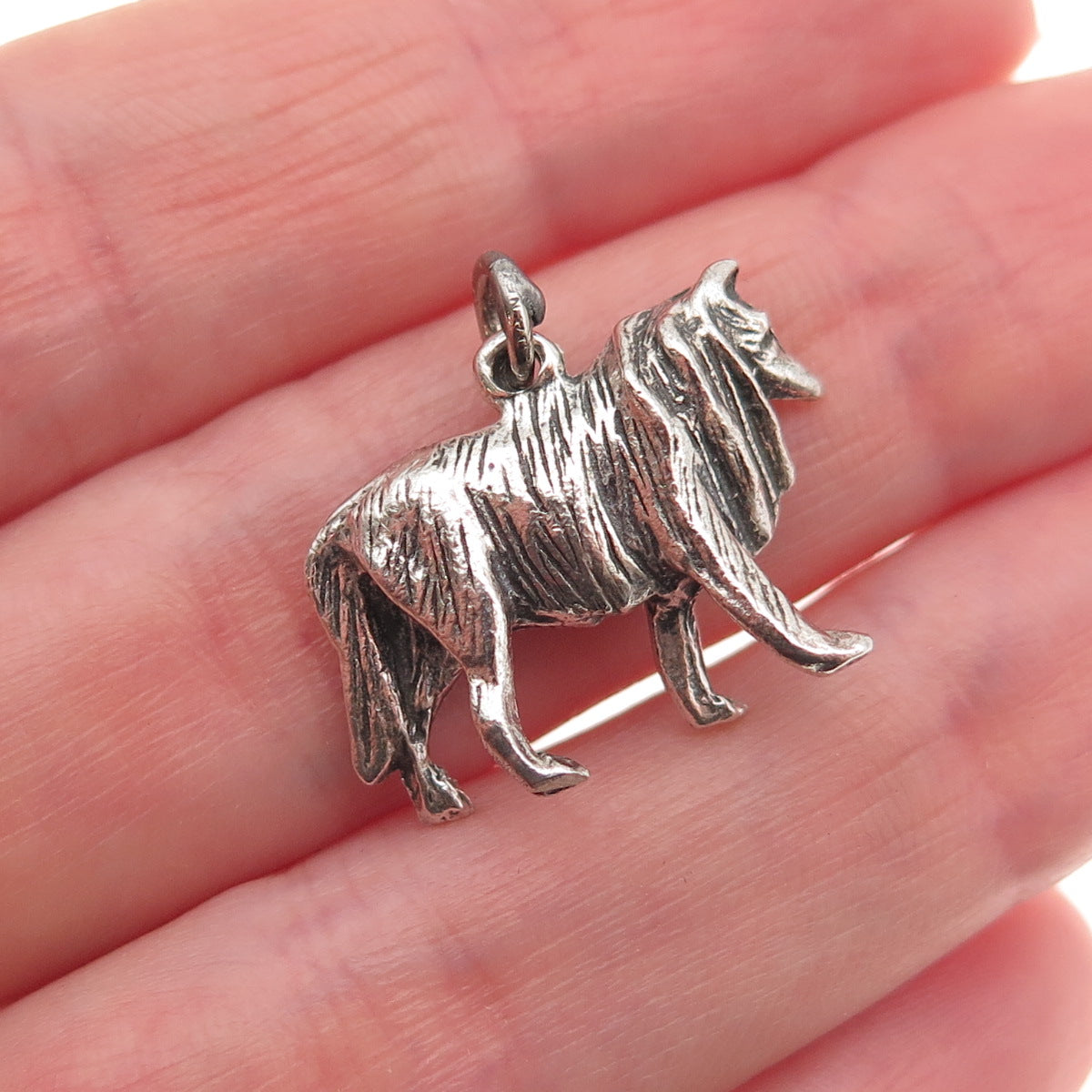 Danecraft 925 Sterling Silver Vintage Border Collie Oxidized 3D Charm Pendant