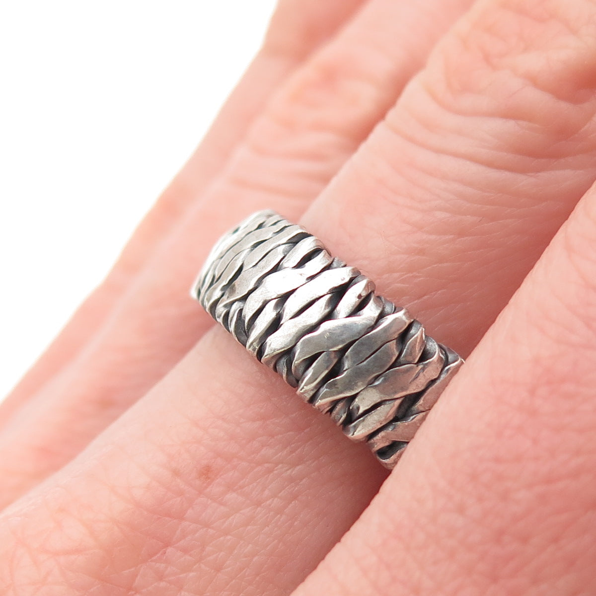 925 Sterling Silver Vintage BW Artisan European Modernist Band Ring Size 7.25