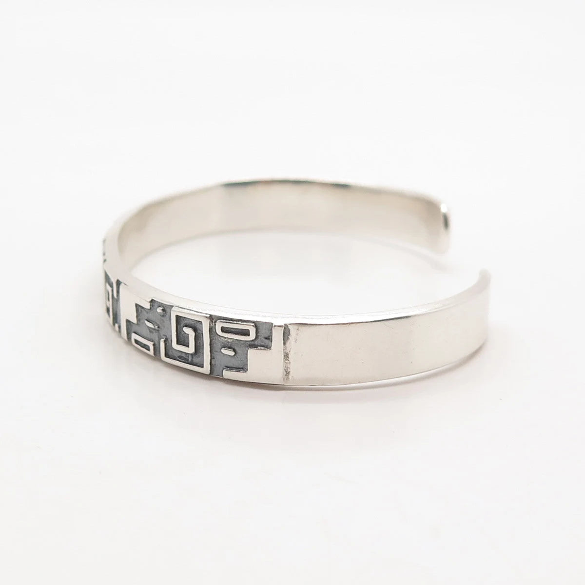 925 Sterling Silver Vintage Mexico Greek Maze Adjustable Cuff Bracelet 6"
