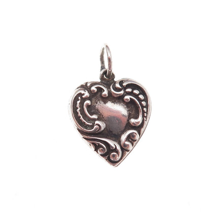 925 Sterling Silver Antique Art Deco Engraved Chatelaine Heart Charm Pendant