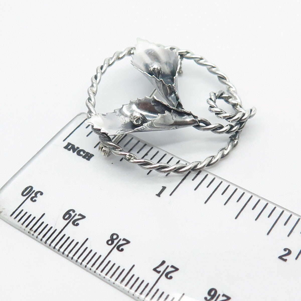 925 Sterling Silver Vintage Lily Floral Pin Brooch