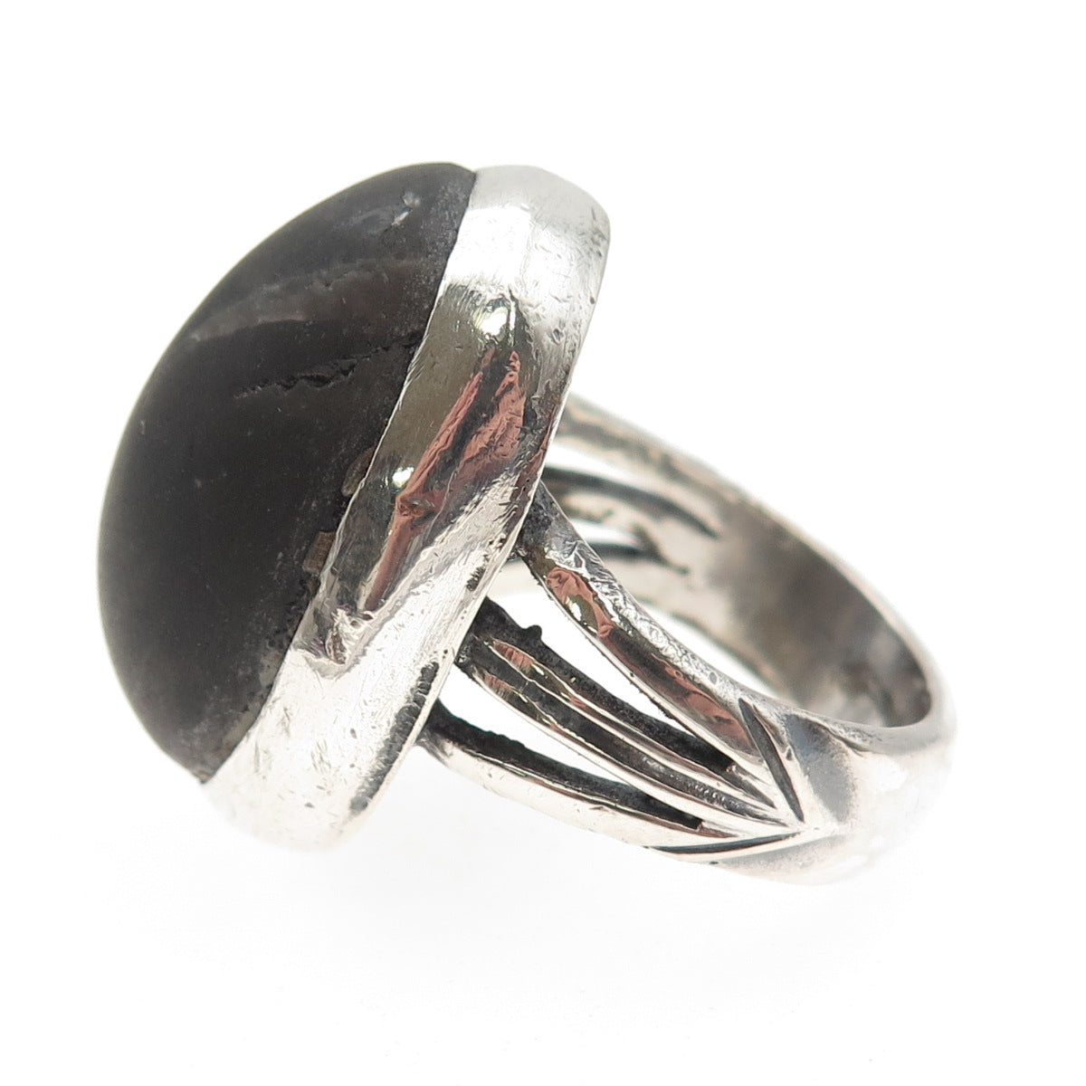Old Pawn Sterling Silver Vintage Southwestern Black Jasper Tribal Ring Size 11