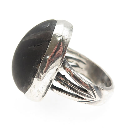 Old Pawn Sterling Silver Vintage Southwestern Black Jasper Tribal Ring Size 11