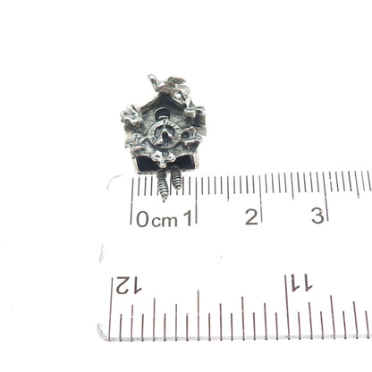 DANECRAFT Sterling Silver Antique Cuckoo Clock Oxidized Minimalist Charm Pendant