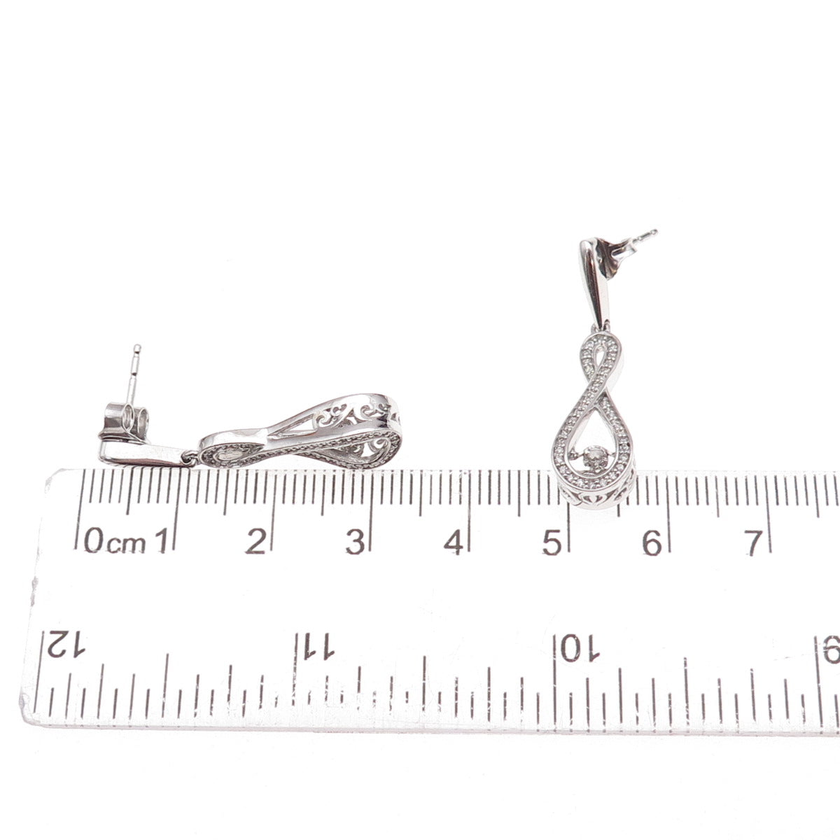 925 Sterling Silver Real Round-Cut Diamond Infinity Dangle Earrings