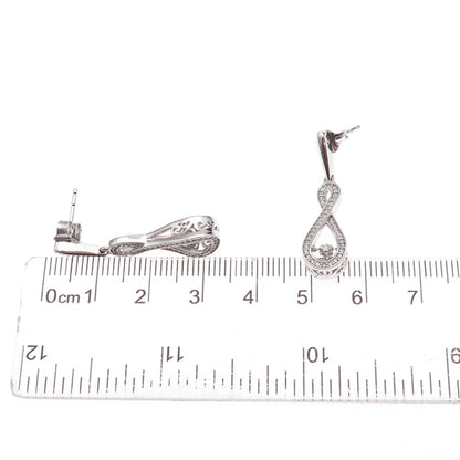925 Sterling Silver Real Round-Cut Diamond Infinity Dangle Earrings