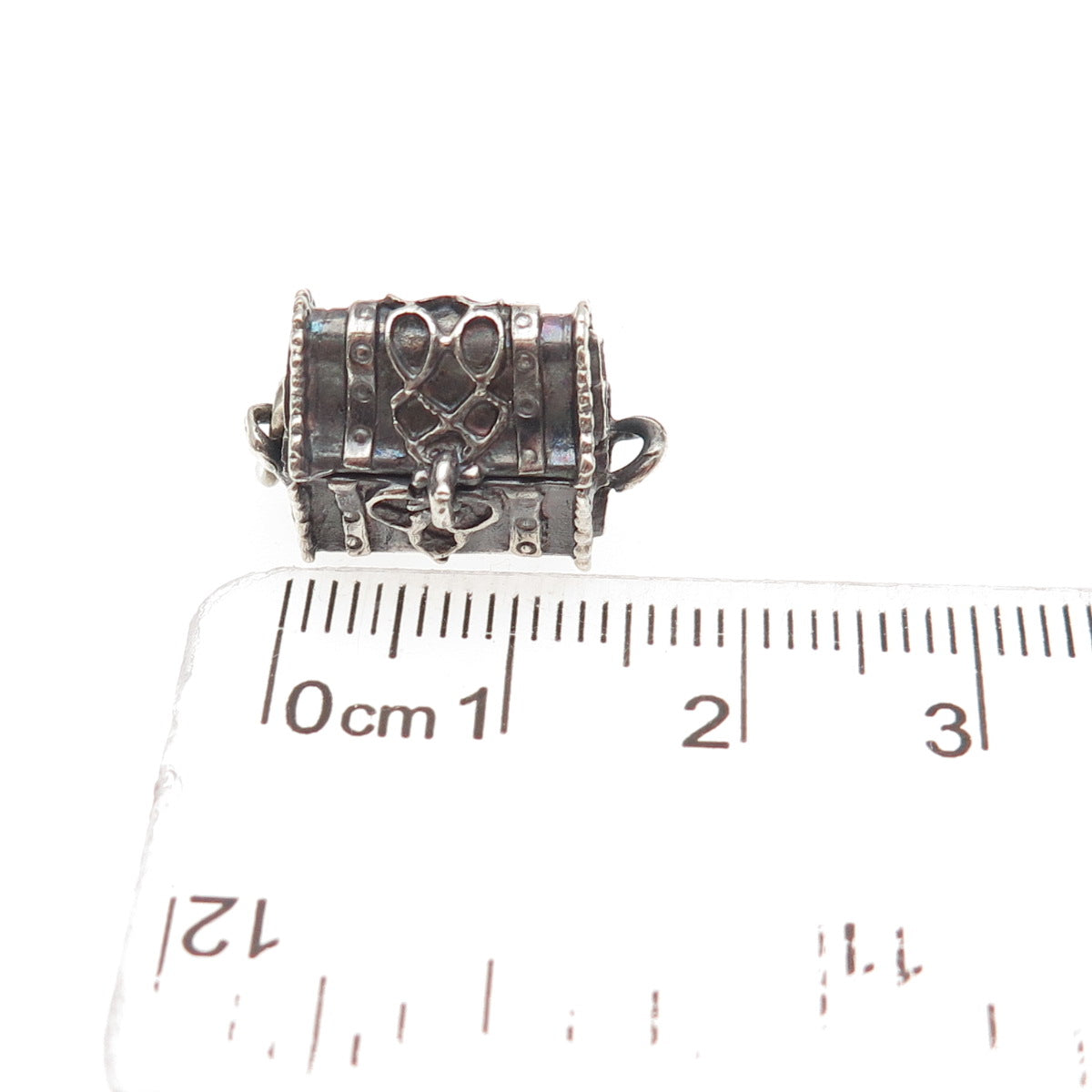 Beau 925 Sterling Silver Vintage Treasure Chest 3D Mini Box Charm Pendant