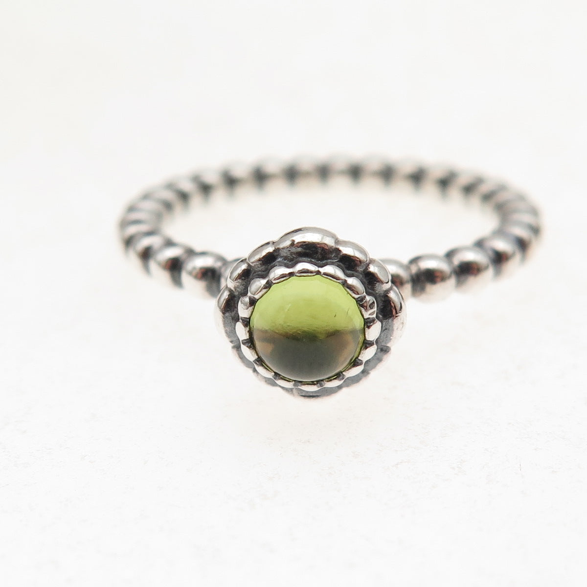 Pandora 925 Sterling Silver Real Peridot August Birthday Blooms Ring Size 7.75