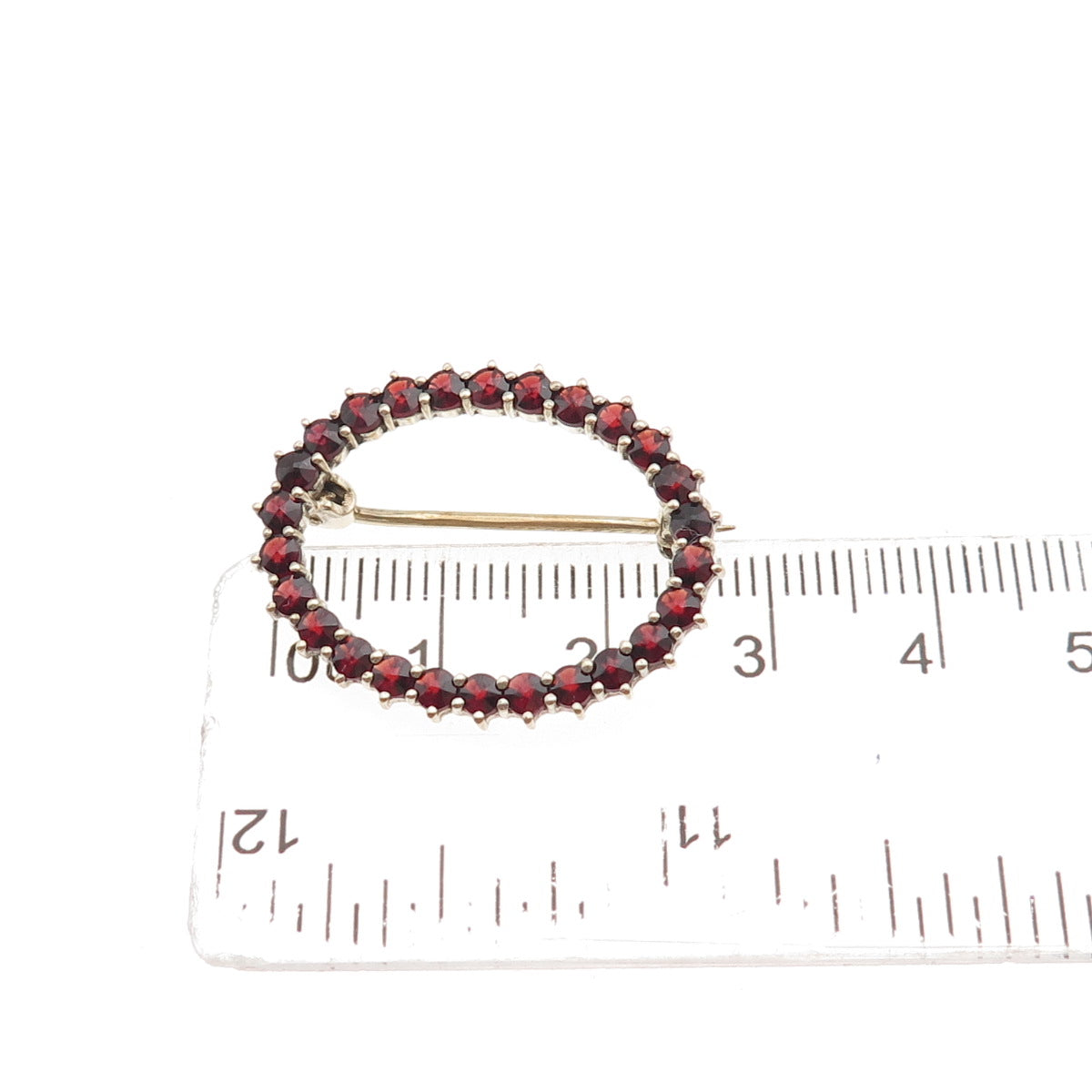 900 Silver Gold Plated Vintage Real Bohemian Garnet Oval Circle Pin Brooch