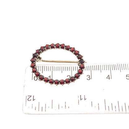 900 Silver Gold Plated Vintage Real Bohemian Garnet Oval Circle Pin Brooch