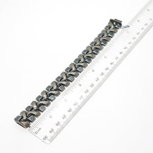 925 Sterling 2-Tone Vintage Italy Wavy Spine Link Hollow Oxidized Bracelet 7"